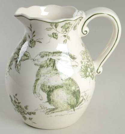 Green and White Toile 84 Oz Pitcher