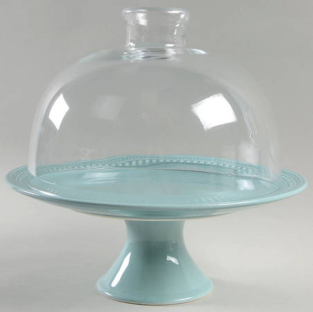 M2A20 Aqua 12" Diameter Pedestal Cake Stand & Glass Dome