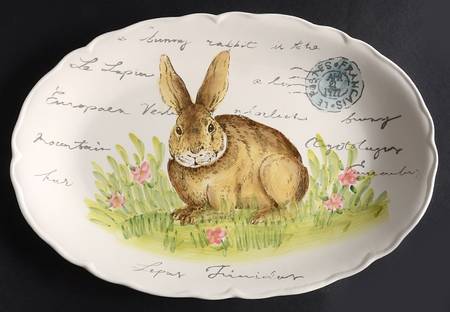 Postcard Bunny 14" Oval Serving Platter