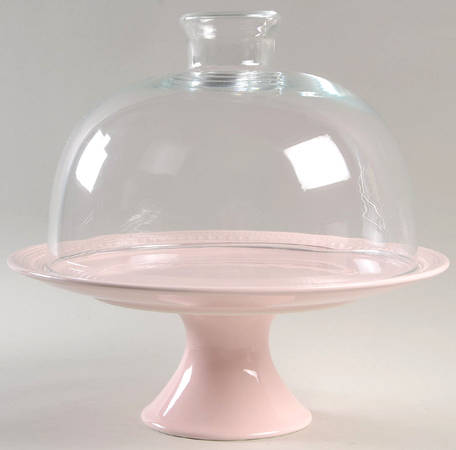 M2A20 Pink 12" Diameter Pedestal Cake Stand & Glass Dome