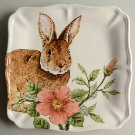 Floral Bunny Square Salad Plate