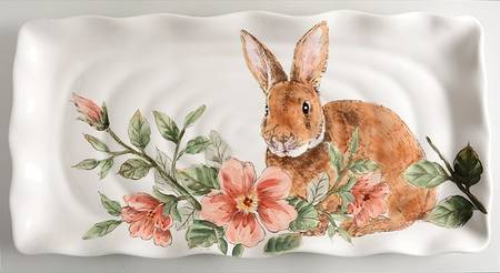 Floral Bunny 17" Rectangular Serving Platter