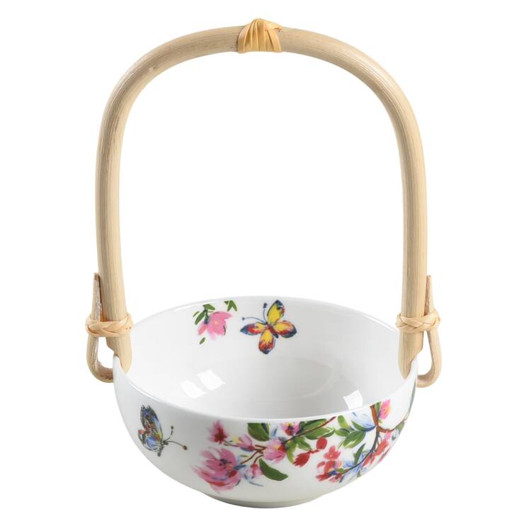 Butterfly Garden 7''-7 1/4'' Basket W/Bamboo Handle HC
