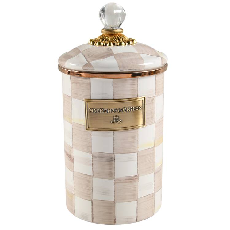 Mocha Check (Enamelware) Large Canister & Lid