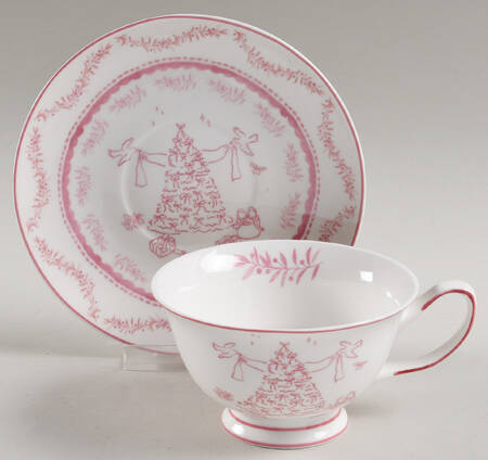 Pink Christmas Dove Tree Footed Cup & Saucer Set