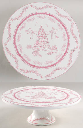 Pink Christmas Dove Tree Footed Cake Plate