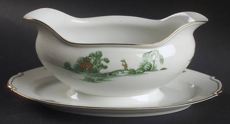 Green Willow Gravy Boat with Attached Underplate