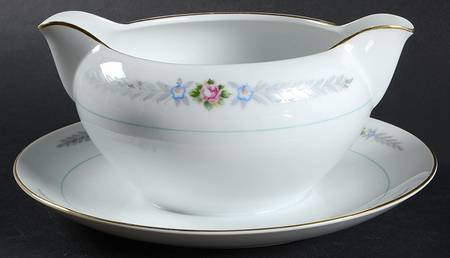 Olive Leaves Gravy Boat with Attached Underplate