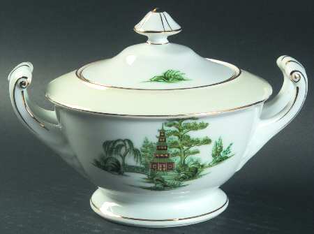 Oriental Green Sugar Bowl & Lid