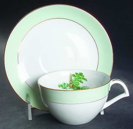 Oriental Green Flat Cup & Saucer Set