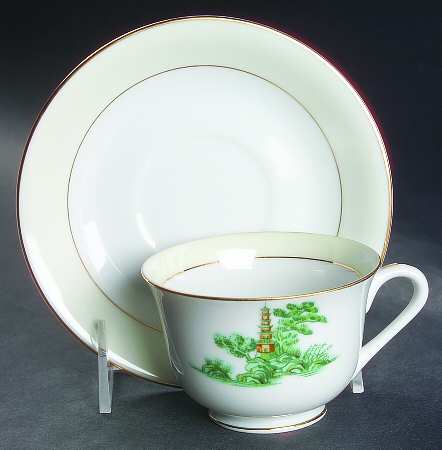 Oriental Green Footed Cup & Saucer Set