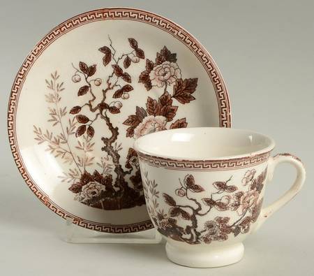 Indian Tree Brown (Japan) Footed Demitasse Cup & Saucer Set