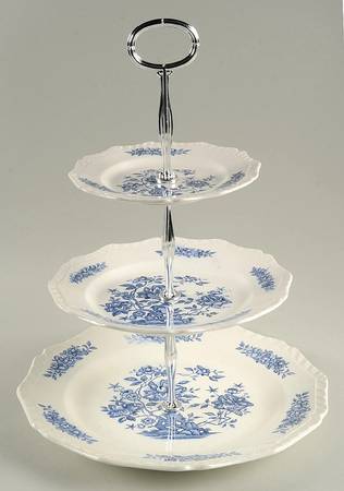 Jardin Bleu 3-Tiered Serving Tray (DP, SP, BB) by Nasco (Japan)