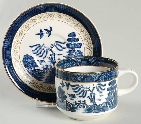 Blue Willow Flat Cup & Saucer Set