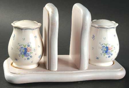 Dauphine Salt & Pepper Set on Wood Napkin Holder Tray