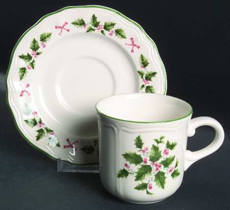 Festive Holly Flat Cup & Saucer Set
