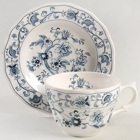 Ming Tree Blue (Double Phoenix Backstamp) Flat Cup & Saucer Set