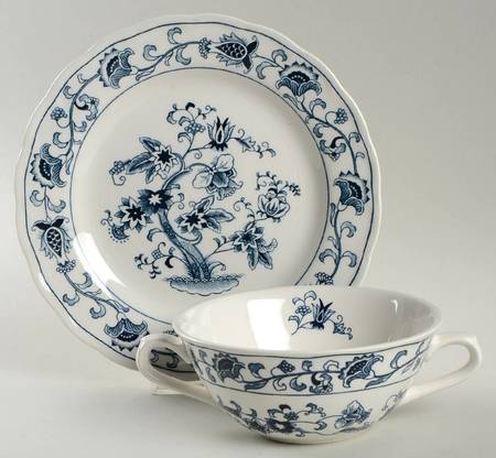 Ming Tree Blue (Double Phoenix Backstamp) Flat Cream Soup Bowl & Saucer Set