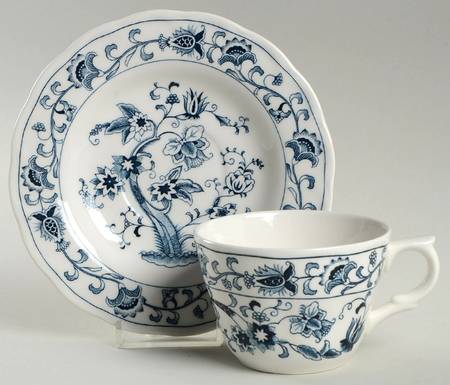 Ming Tree Blue (Double Phoenix Backstamp) Flat Cup & Saucer Set