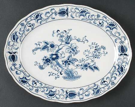 Ming Tree Blue (Double Phoenix Backstamp) 12" Oval Serving Platter