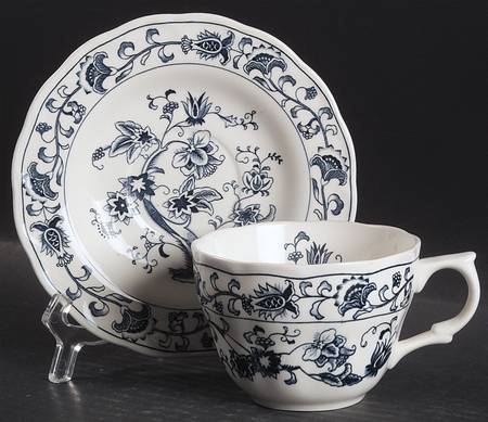 Ming Tree Blue (Double Phoenix Backstamp) Flat Cup & Saucer Set