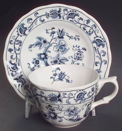 Ming Tree Blue (Double Phoenix Backstamp) Flat Cup & Saucer Set