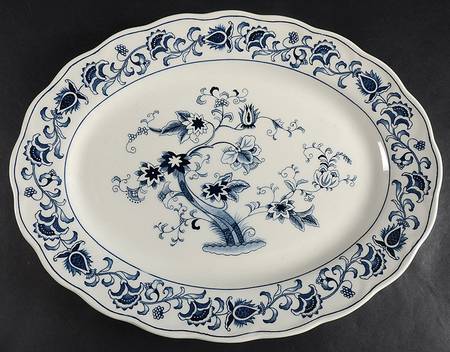 Ming Tree Blue (Double Phoenix Backstamp) 15" Oval Serving Platter