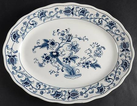 Ming Tree Blue (Double Phoenix Backstamp) 12" Oval Serving Platter