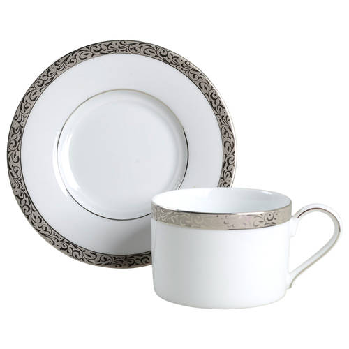 Platinum Filigree Flat Cup & Saucer Set