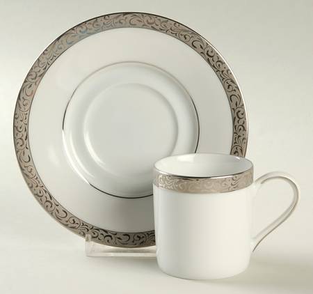 Platinum Filigree Flat Demitasse Cup & Saucer Set
