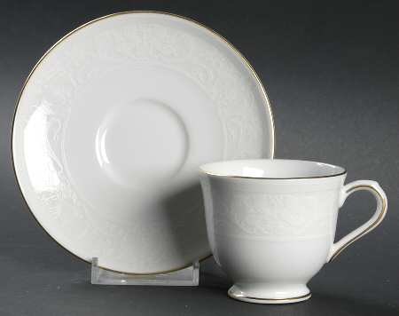 White Lace Gold Footed Demitasse Cup & Saucer Set