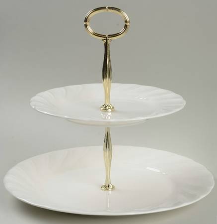 White Satin 6 5/8"-10"  2 Tiered Serving Tray (Dp, Sp) HC