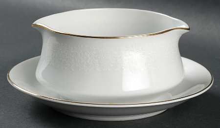 White Lace Gravy Boat with Attached Underplate