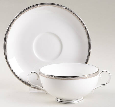 Rochelle Platinum Footed Cream Soup Bowl & Saucer Set