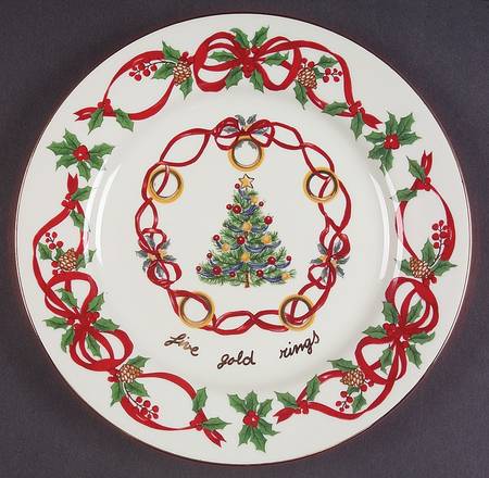 12 Days of Christmas (Red Ribbons, Gold Trim) Salad Plate