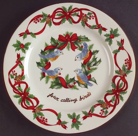 12 Days of Christmas (Red Ribbons, Gold Trim) Salad Plate