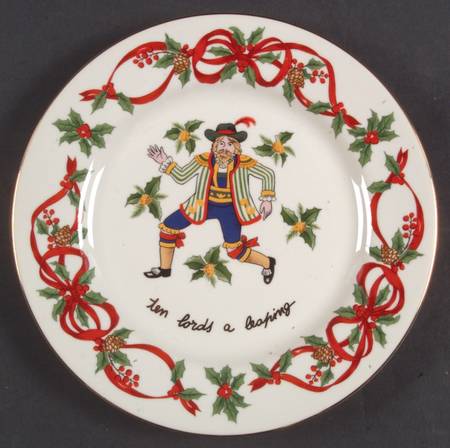 12 Days of Christmas (Red Ribbons, Gold Trim) Salad Plate