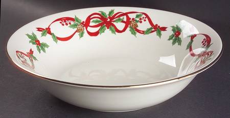 12 Days of Christmas (Red Ribbons, Gold Trim) 9" Round Vegetable Bowl