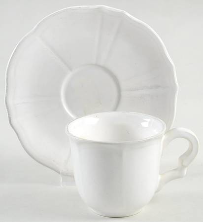 Maintenon Patine White Flat Demitasse Cup & Saucer Set