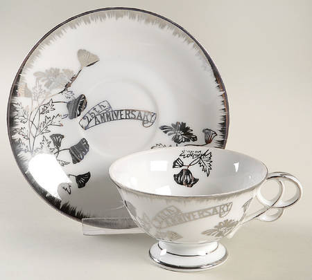 Silver Anniversary Footed Cup & Saucer Set