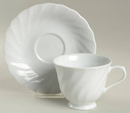 White Swirl Footed Cup & Saucer Set