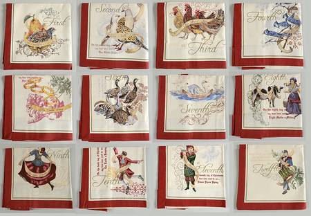 12 Days of Christmas (Gold Scrolls, No Trim) Cloth Napkin - Set of 12 Motifs