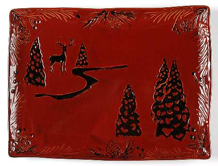 Pine Retreat Red 16" Rectangular Serving Platter