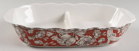 Hawthorne Brick Red 11" Oval Divided Vegetable Bowl