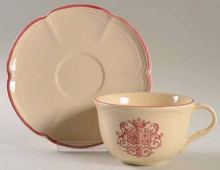 Armorial Red Flat Cup & Saucer Set
