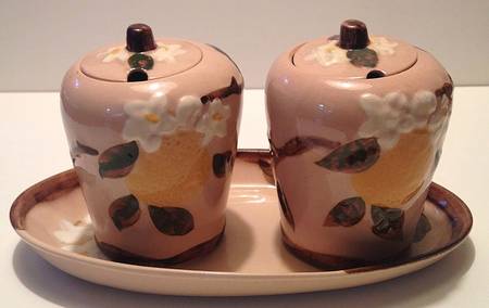 Orange Blossom Pinkish Beige (5 Piece) Jam/Jelly Set (2 Jam/Jelly & Tray) by Orchard