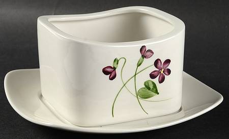 Wood Violet Square Gravy Boat w/Attached Underplate No Lid