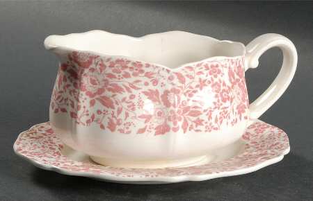 Chintz Dusty Rose Gravy Boat & Underplate