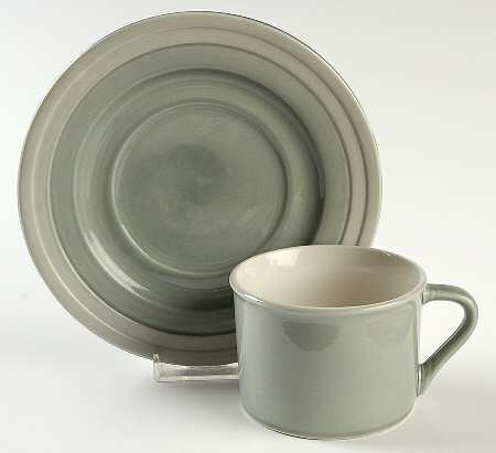 Departure Celery (Green) Flat Cup & Saucer Set by Oneida