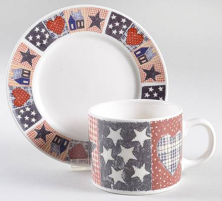 American Quilt Flat Cup & Bread & Butter Plate/Saucer Set